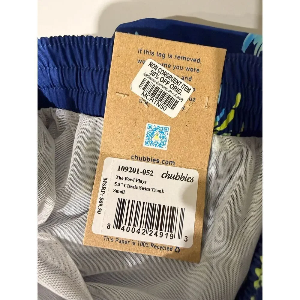 CHUBBIES NWT 5.5” Classic Swim Trunk The Fowl Plays Small